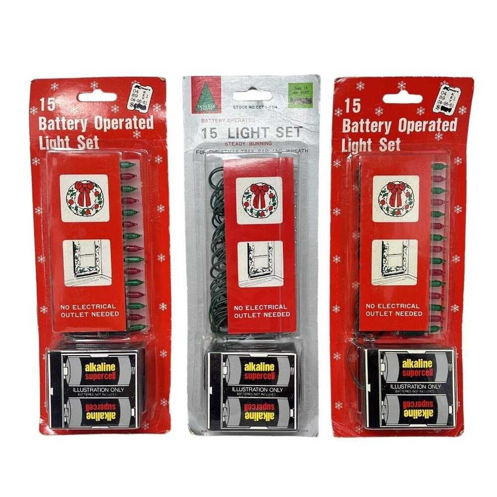 Battery Operated Christmas String Lights Red Green White Decoration NOS 15 Light